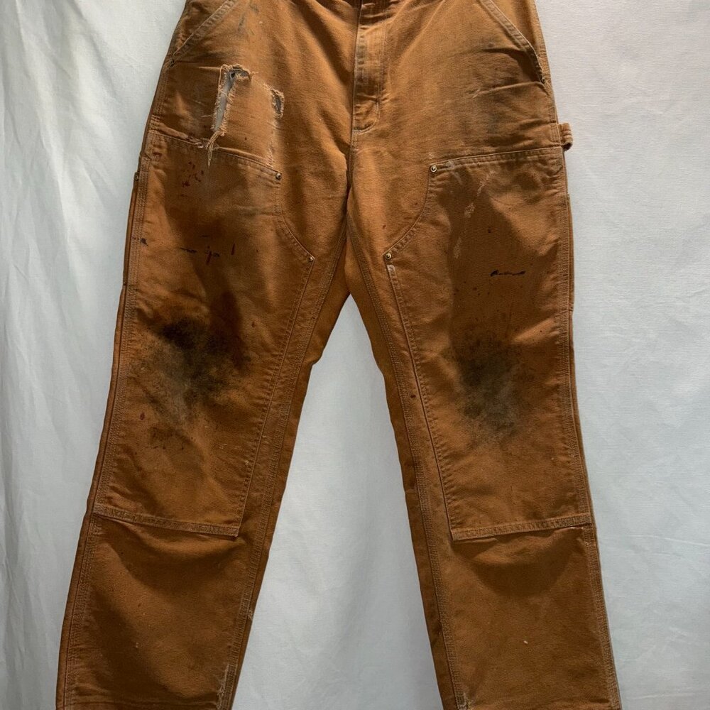 Vintage Thrashed Carhartt B136 Double Knee Carpenter Work Wear Pant USA